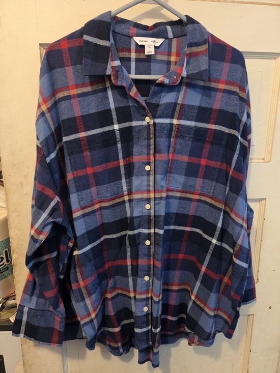 Old Navy Tops - Old Navy Plaid Boyfriend Shirt in Navy, Red, Mustard